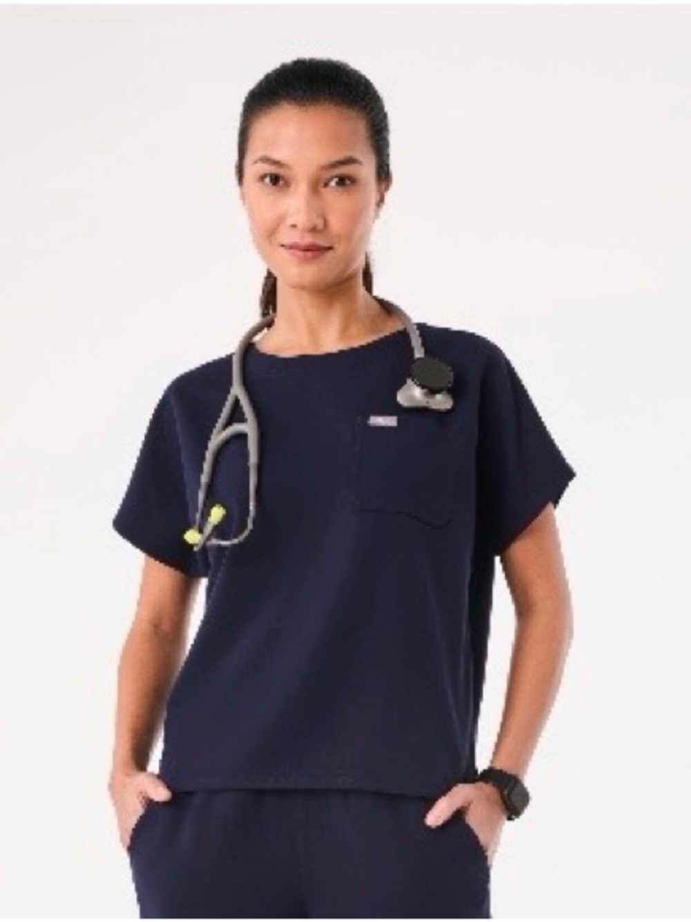 Figs Navy Blue Short Sleeve Scrub Top